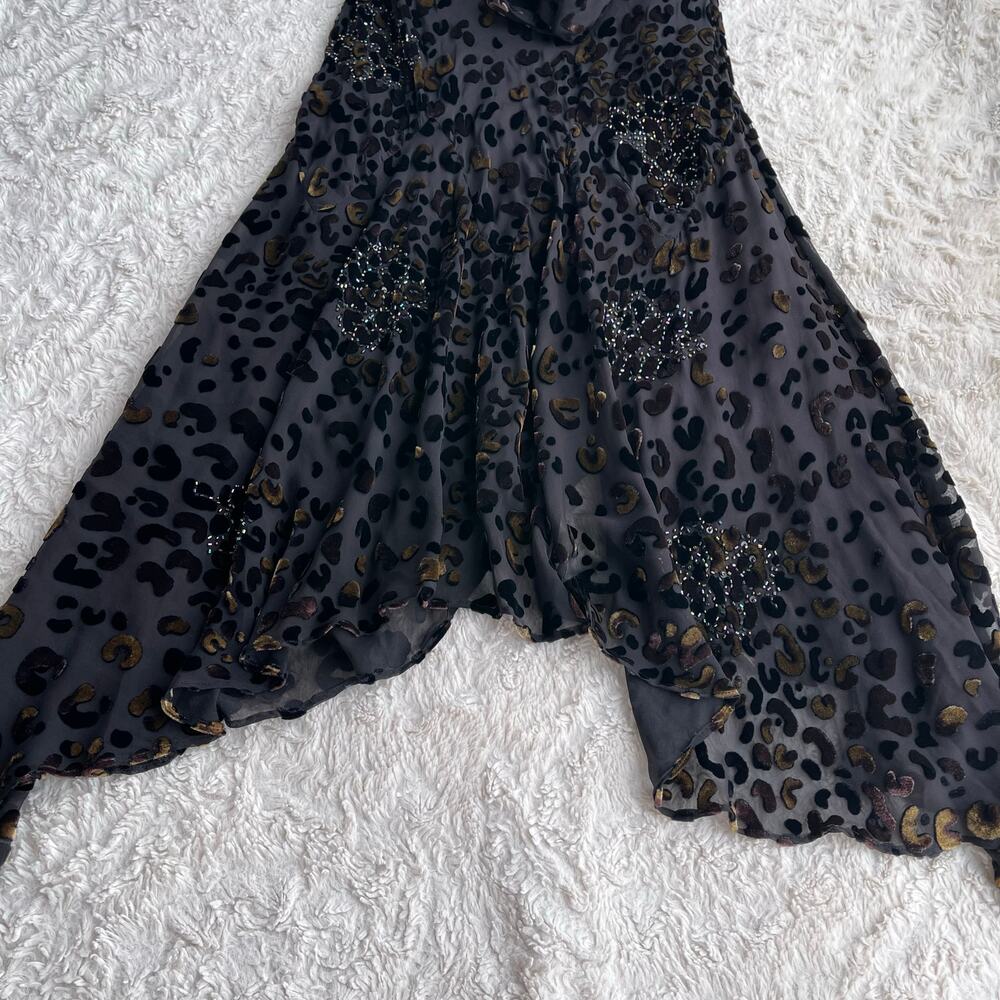 SOLD Sue Wong beaded silk velvet burnout cowl neck midi dress asymmetrical 8 - Picture 8 of 13